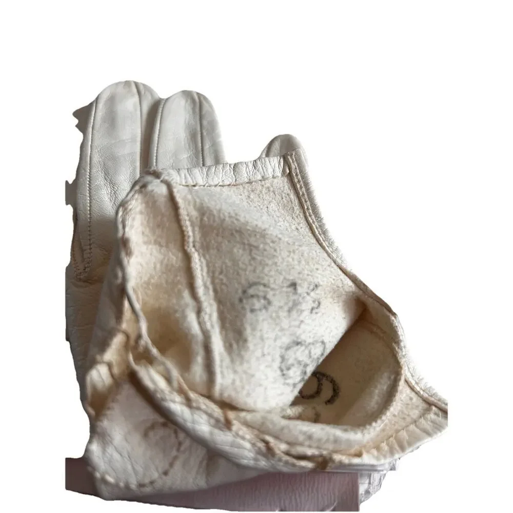 Vintage Unbranded Ivory Sz. 6.5 & Brown Sz. 6.5 Leather Gloves Made In Italy